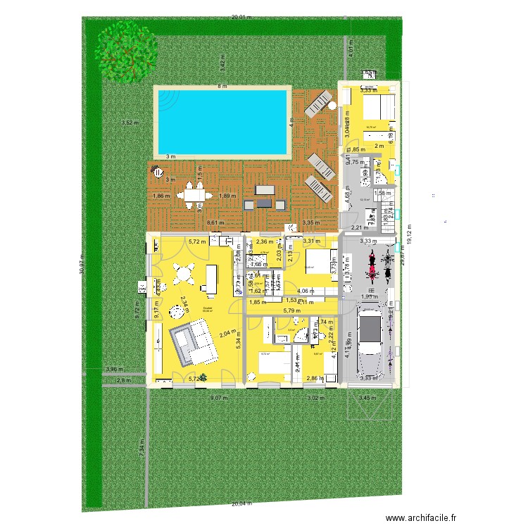 VSM RENO E avec garage, extension et sous sol. Plan de 10 pièces et 163 m2