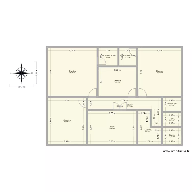 Villa Familialle. Plan de 12  et 130 m²