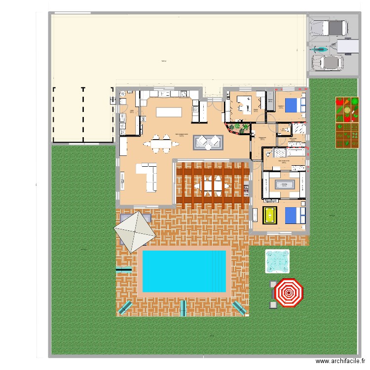 plan tours U modif avec ext. Plan de 14 pièces et 405 m2