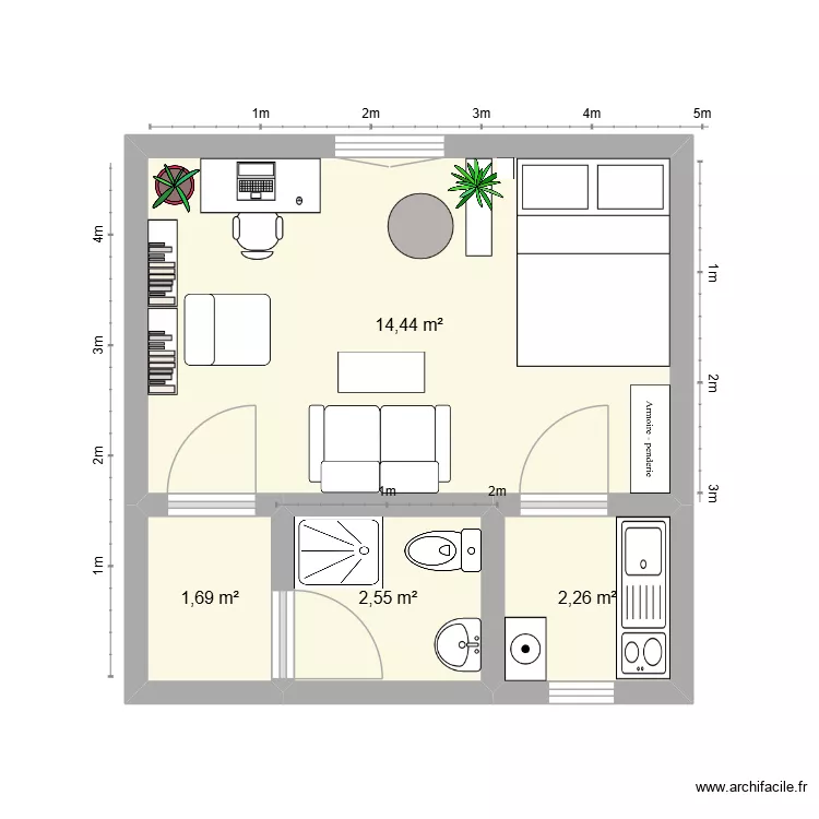 Appart 1. Plan de 4  et 21 m²