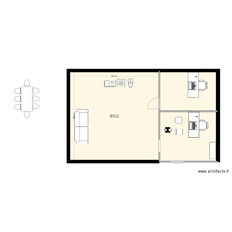 bureau j. Plan de 3 pièces et 64 m2