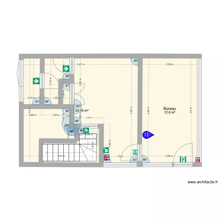 bureau. Plan de 2  et 37 m²
