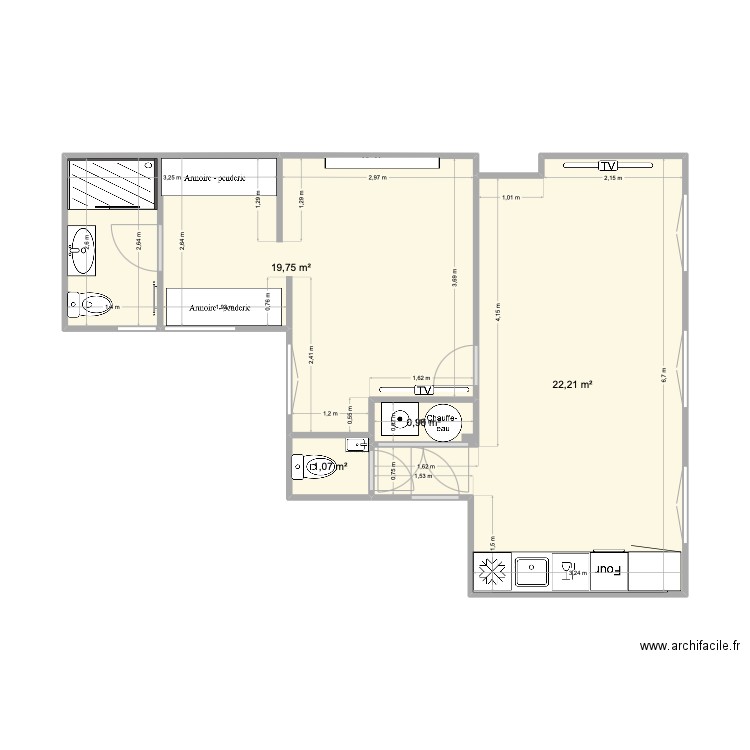 5NESLES3. Plan de 4 pièces et 44 m2