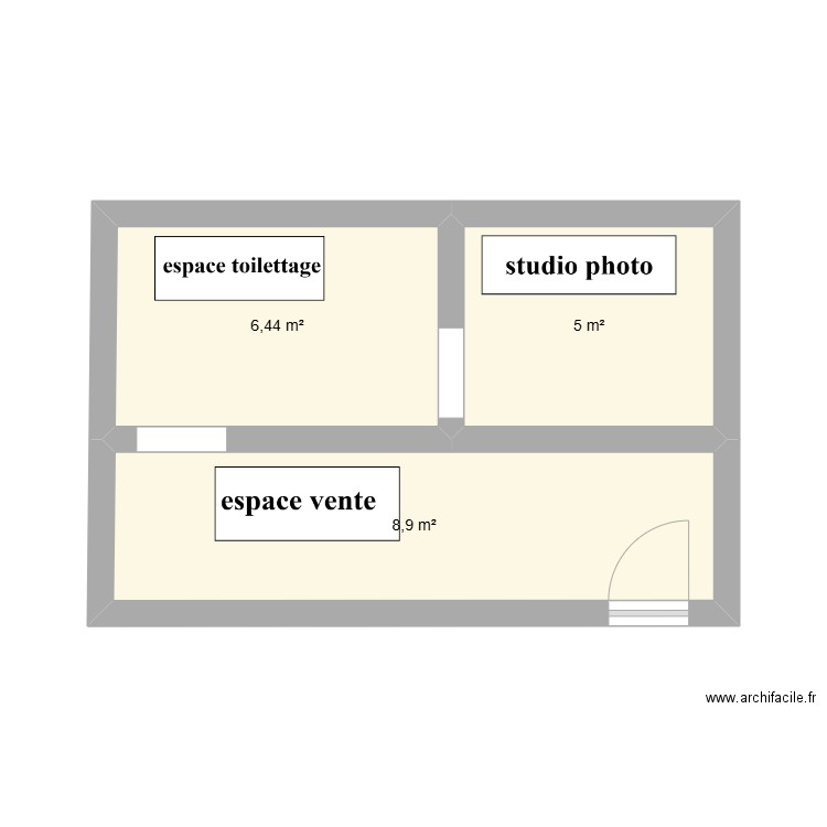 plan studio photo. Plan de 3 pièces et 20 m2