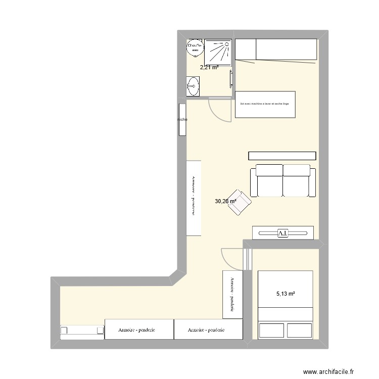 Plan Beaumont. Plan de 3 pièces et 38 m2