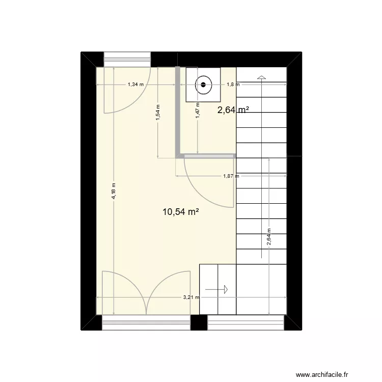 Projet Taounza - RdC - Croquis d'implantation escalier. Plan de 2  et 13 m²