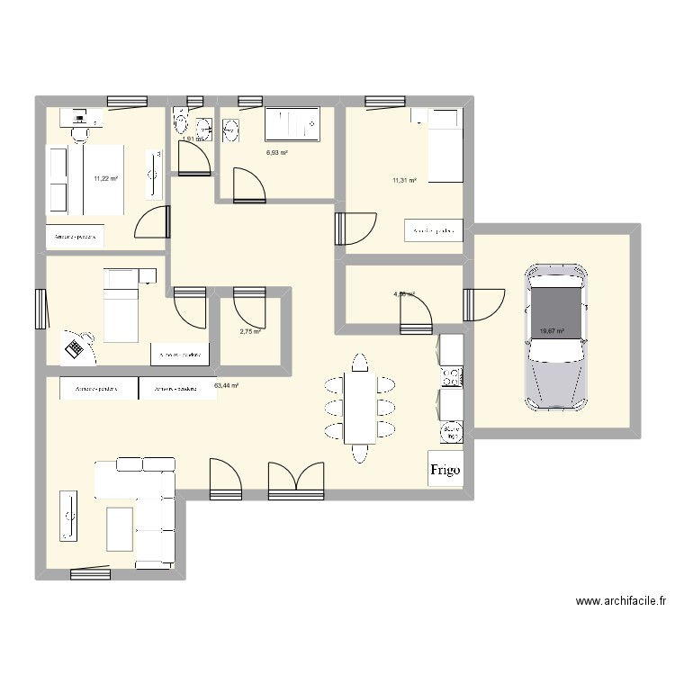 plan architectural. Plan de 8 pièces et 122 m2