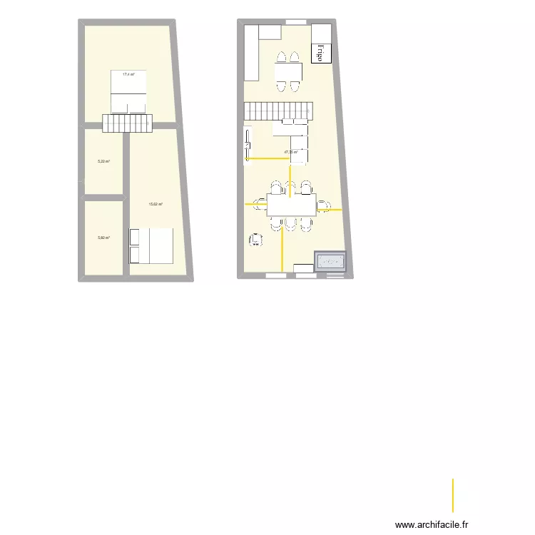maison. Plan de 5  et 92 m²