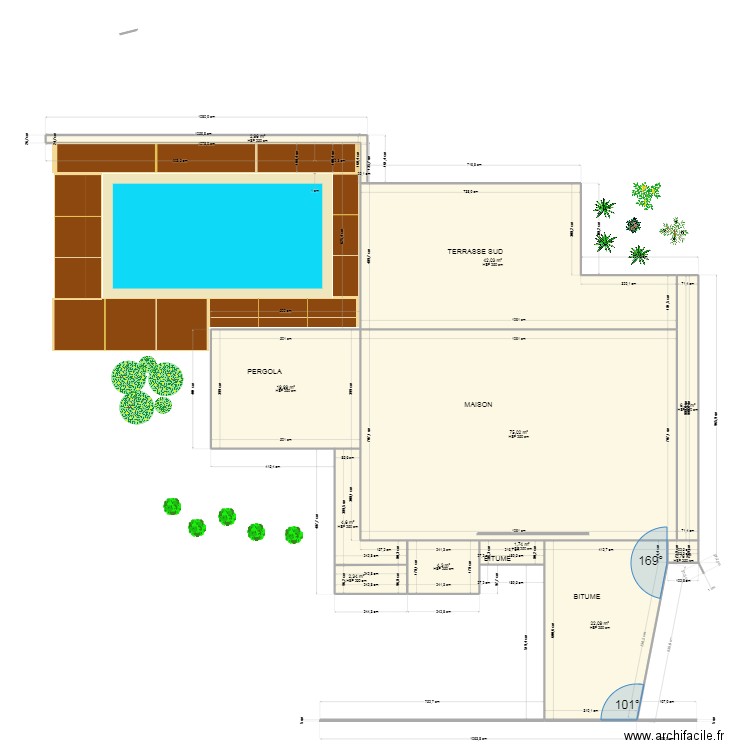 espace exterieur TER. Plan de 11 pièces et 182 m2