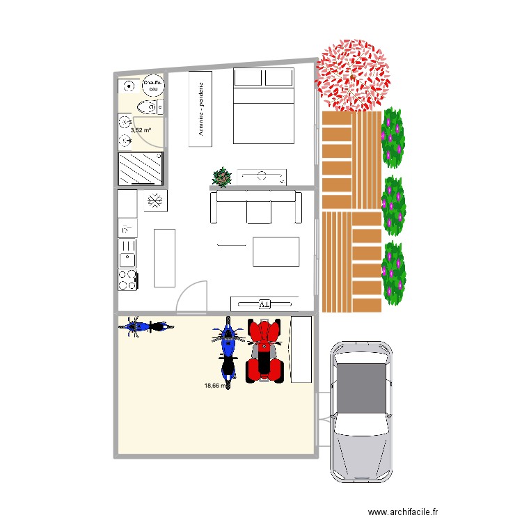 Appart. Plan de 2 pièces et 22 m2