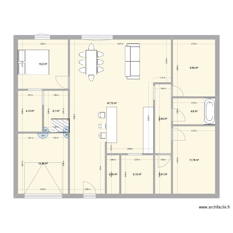 pugn. Plan de 12 pièces et 119 m2