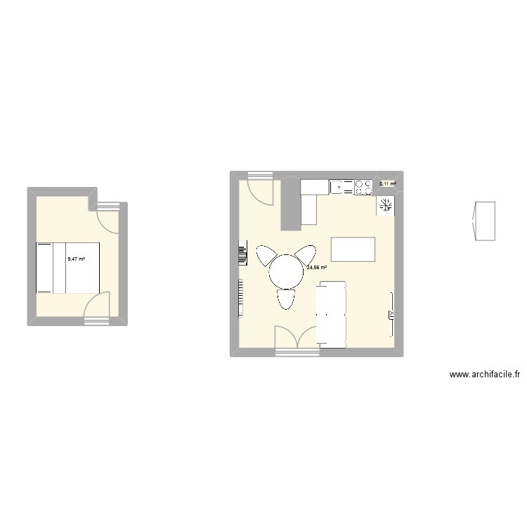 appart2. Plan de 3 pièces et 34 m2