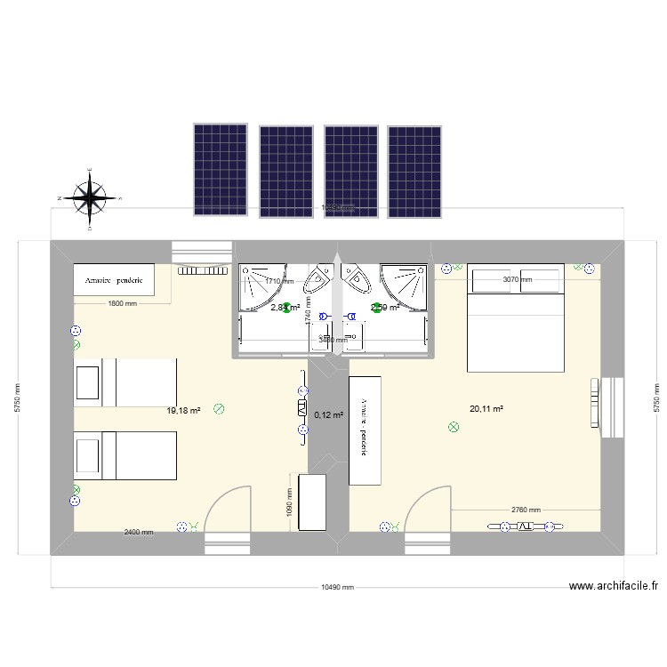 Chambres 3 et 4 1er étage. Plan de 5 pièces et 45 m2
