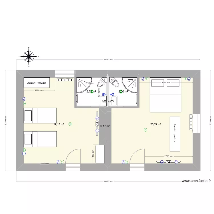 Chambres 3 et 4 1er étage. Plan de 5 pièces et 45 m² Chambres 3 et 4 1er étage. Plan de 5 pièces et 45 m²