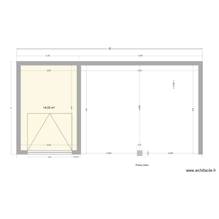 dessus1.2. Plan de 1 pièce et 14 m²