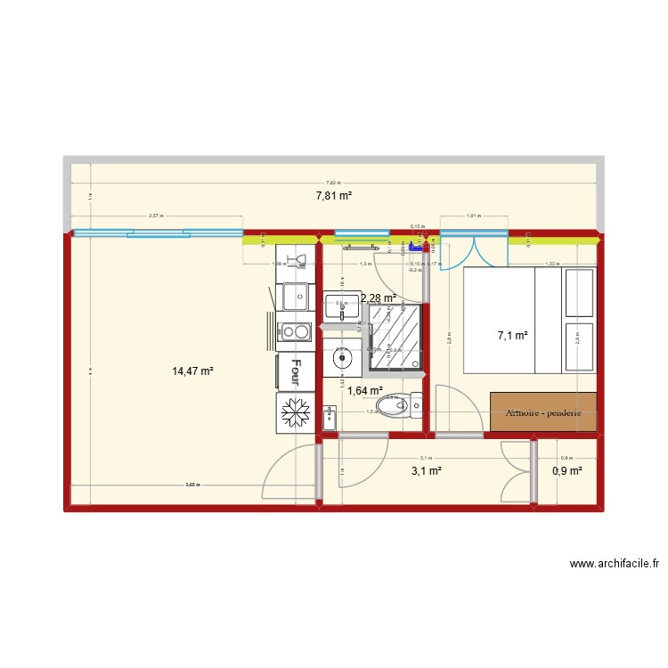 APPARTEMENT François Villon amménagé. Plan de 7 pièces et 37 m2