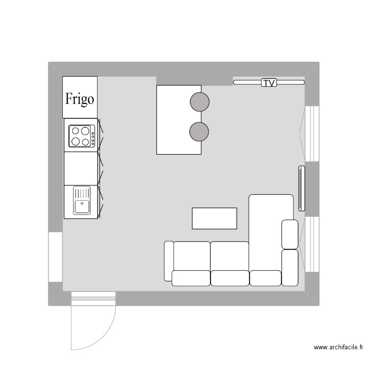 cuisine ouvert sur salon. Plan de 1 pièce et 17 m2