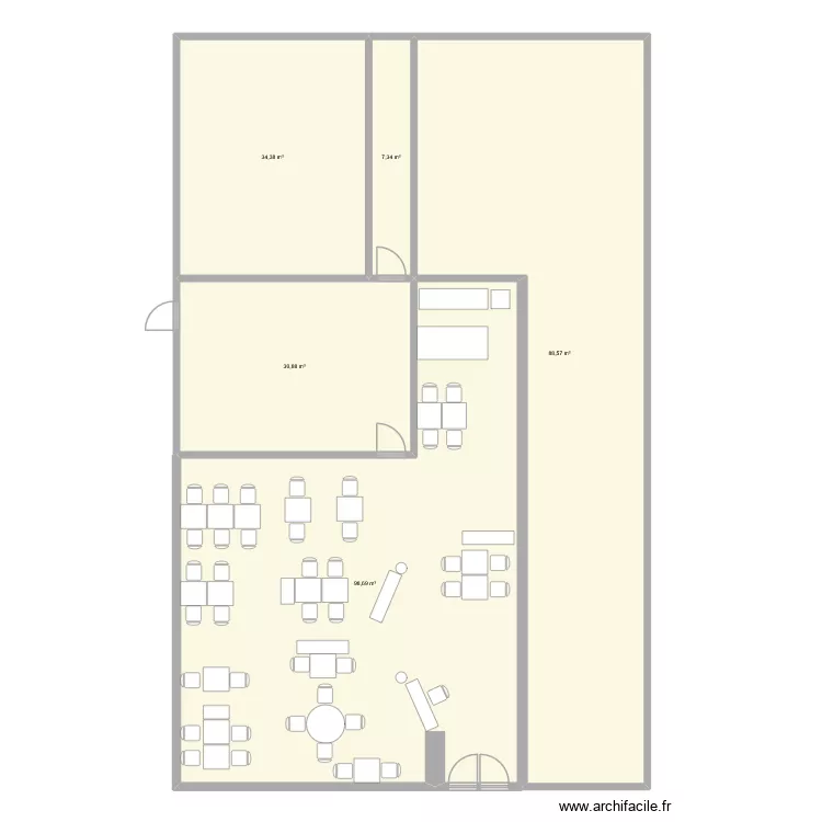 Salle restaurant. Plan de 5  et 260 m²