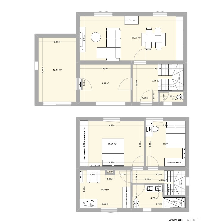 Maison montrabé 2. Plan de 11 pièces et 97 m2