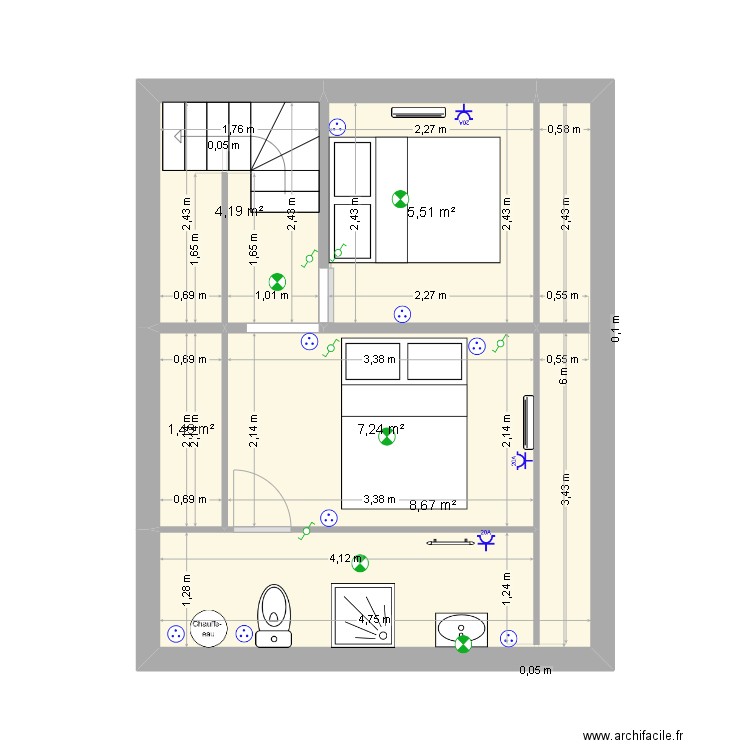 Projet étage 2. Plan de 5 pièces et 27 m2