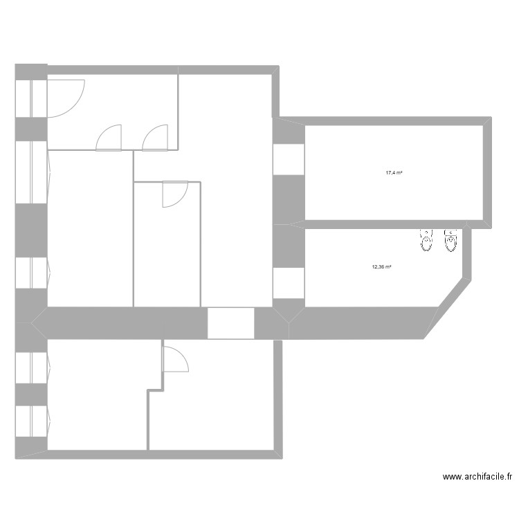 FLOW ancien. Plan de 2 pièces et 30 m2