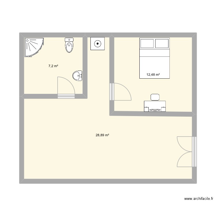 Tpvc 1. Plan de 3 pièces et 49 m2