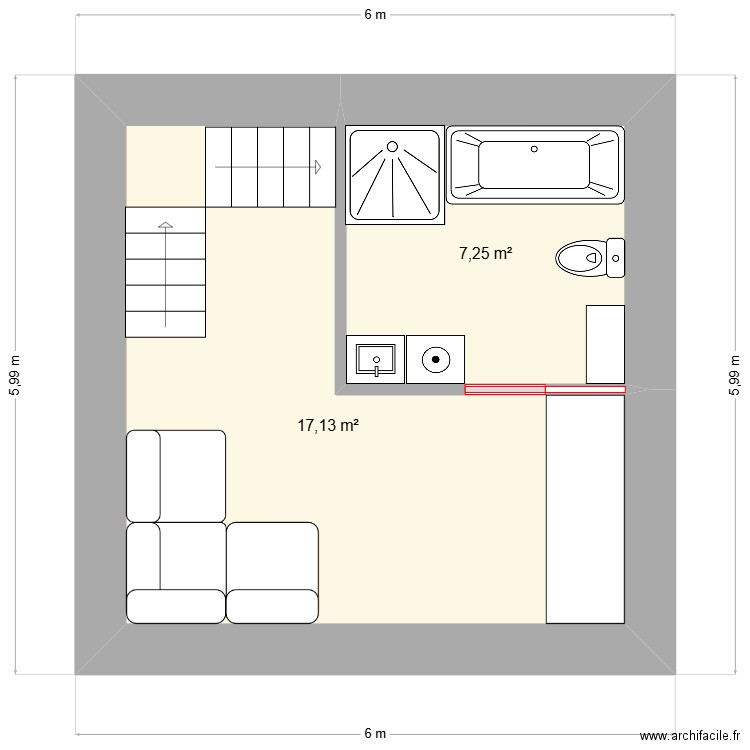meza. Plan de 2 pièces et 24 m2