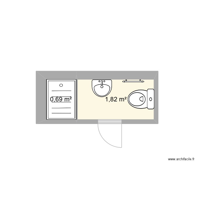 SdB - R. Plan de 2 pièces et 3 m2