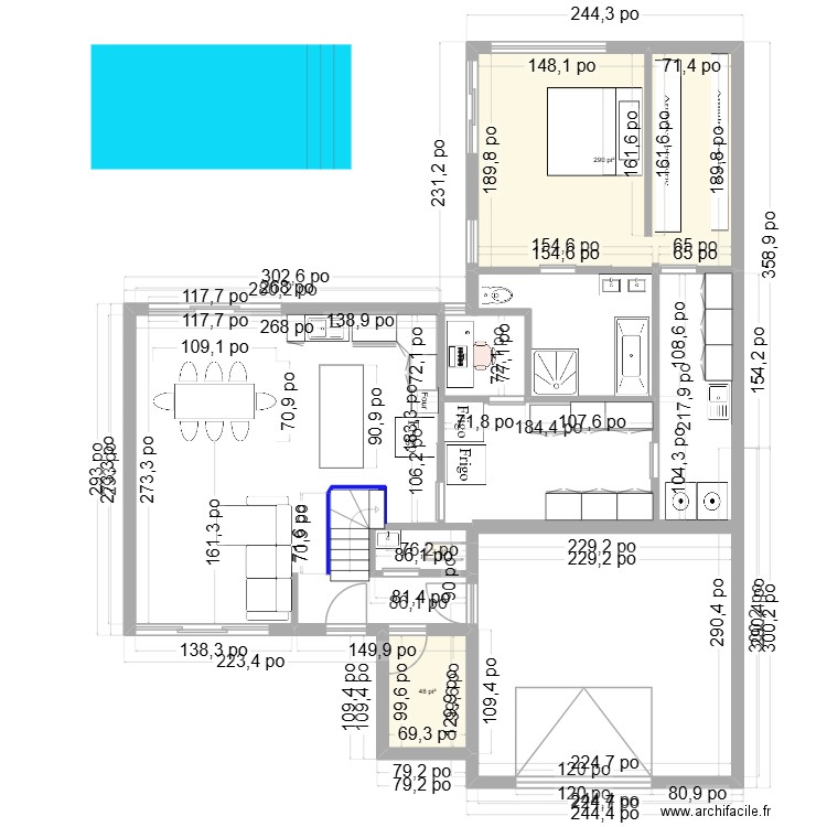 555-7. Plan de 3 pièces et 32 m2