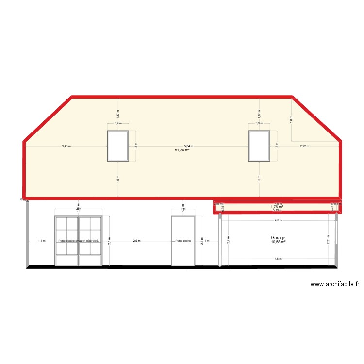 Façade NORD 26.05.2025. Plan de 3 pièces et 64 m2