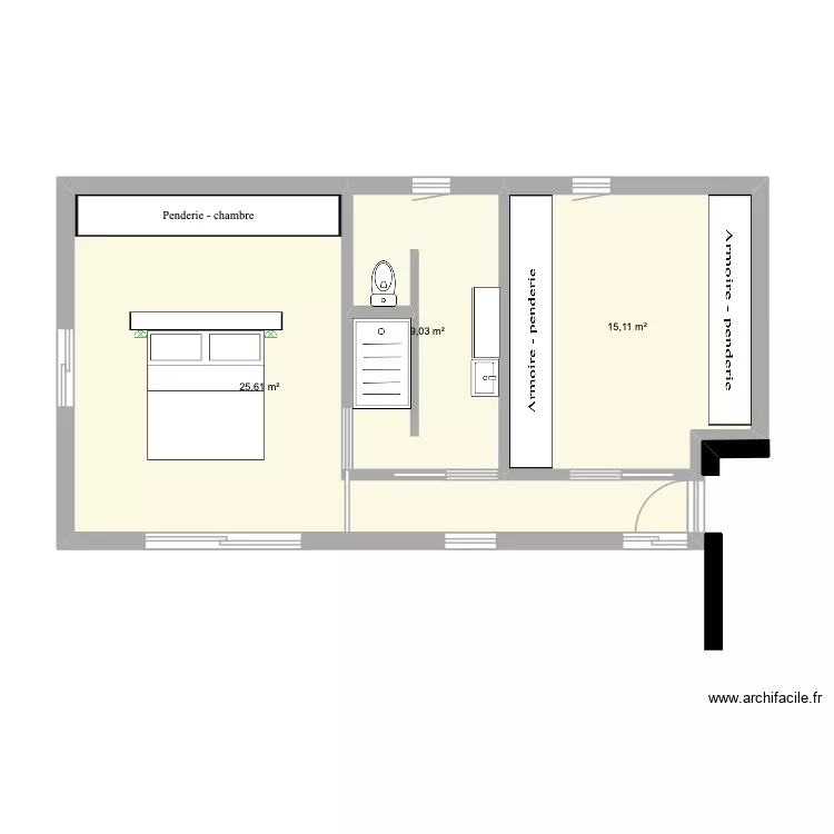 Extension salle d'eau. Plan de 3  et 50 m²