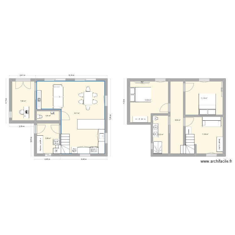 Essai 1. Plan de 9 pièces et 99 m2