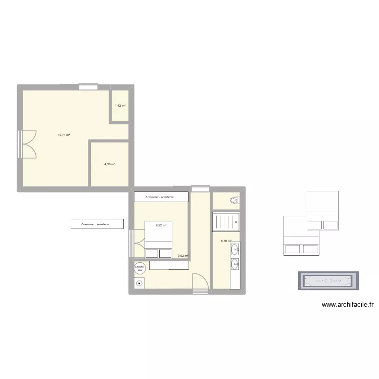 plan rdc a renover. Plan de 6  et 51 m²