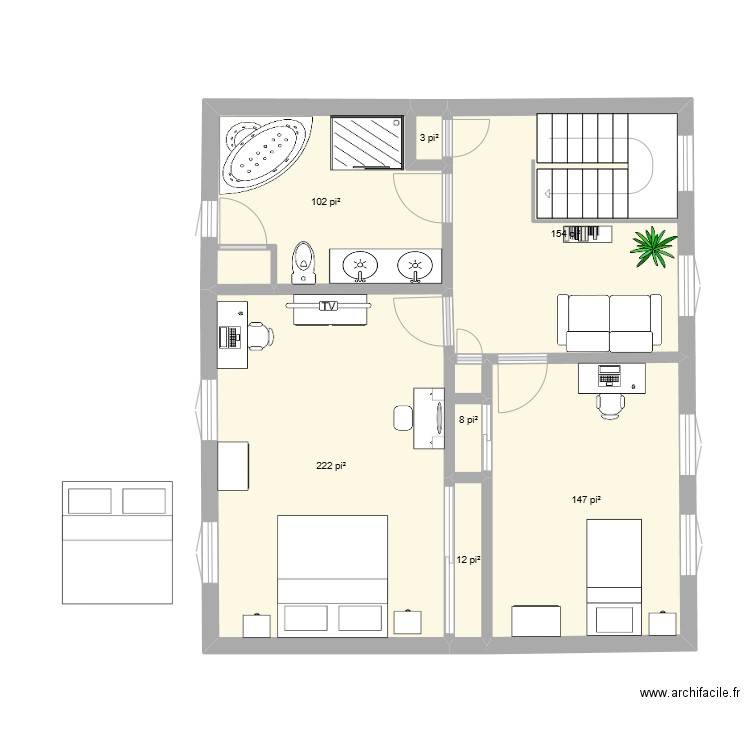 FG21-B2. Plan de 7 pièces et 60 m2