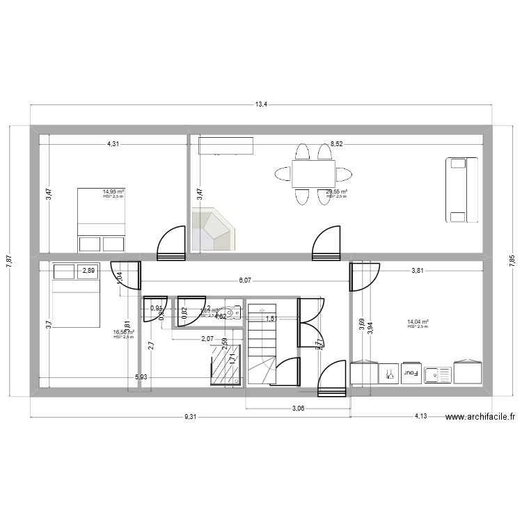 ANGEL. Plan de 5 pièces et 77 m2