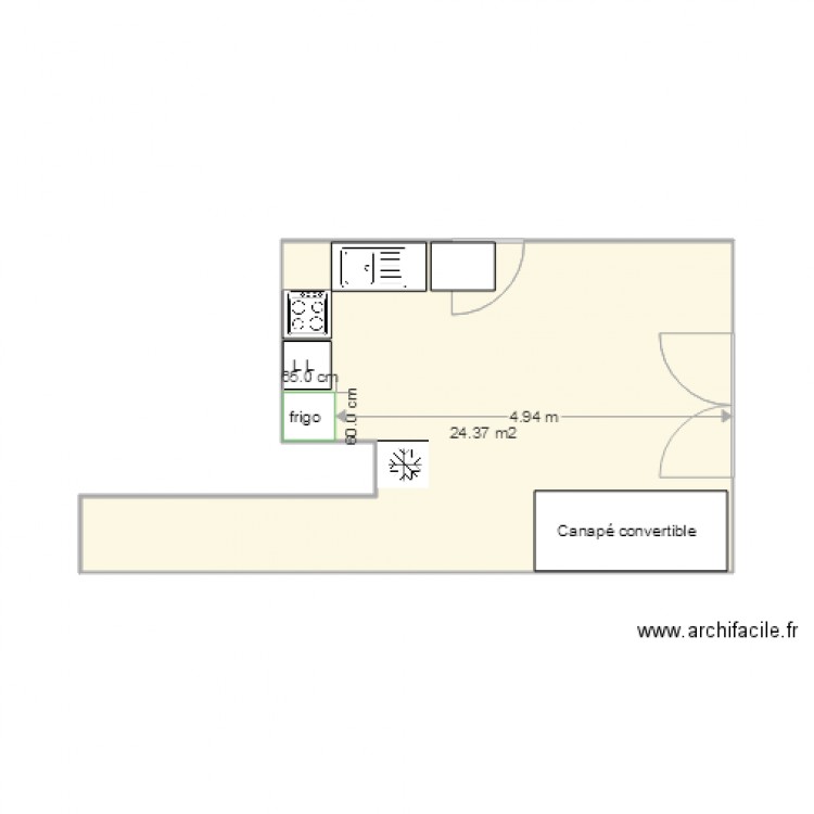 Bocar Cuisine/Salon Meubles bas. Plan de 1 pièce et 24 m2