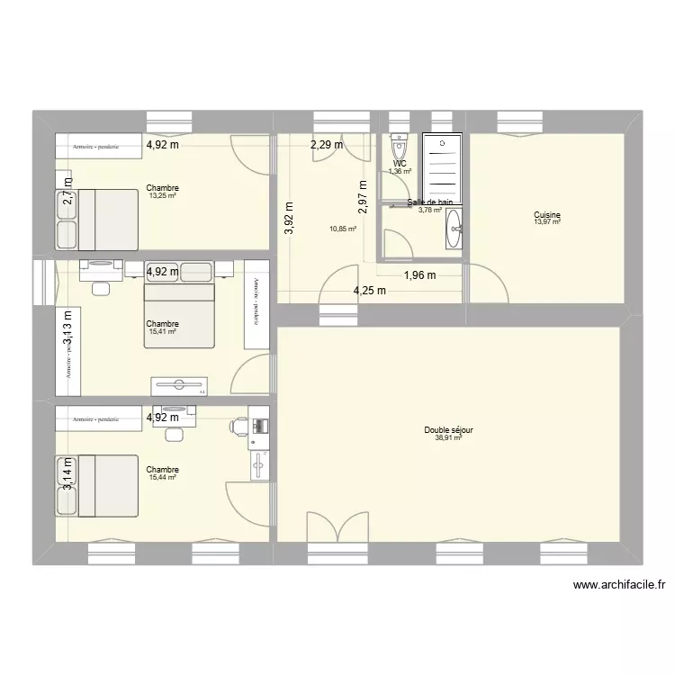 plan maison 3. Plan de 8 Pièces et 113 m²