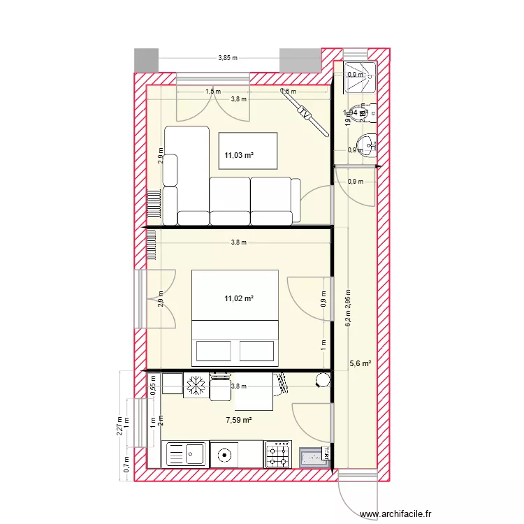 keco. Plan de 5 pièces et 37 m²