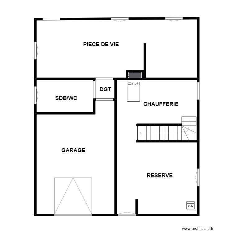 RDC BERNIER. Plan de 5 pièces et 92 m2