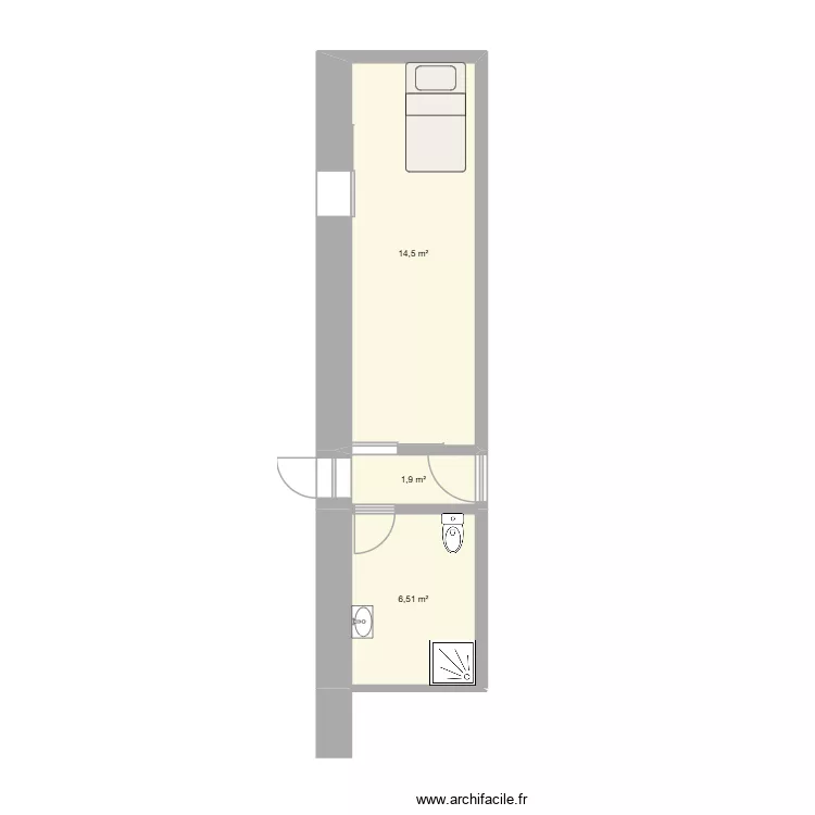 Jean de Grace. Plan de 3 Pièces et 23 m²