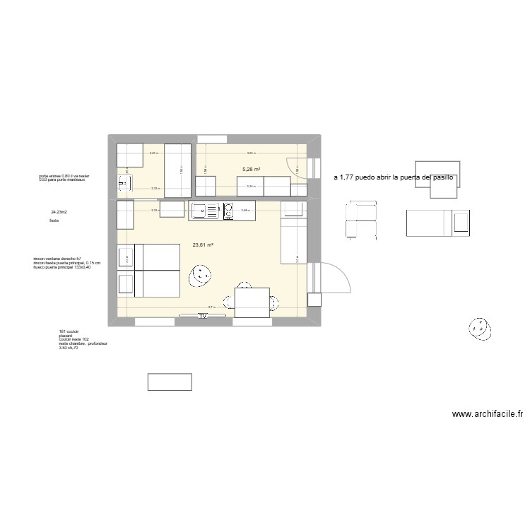 maubeugeb pettit b c. Plan de 2 pièces et 29 m2