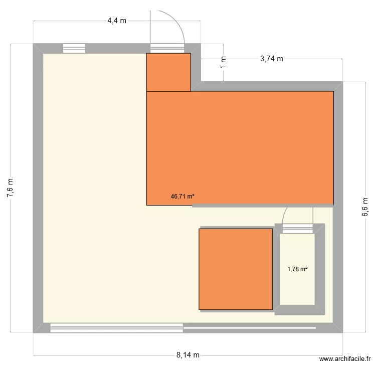 Devant. Plan de 2  et 52 m²