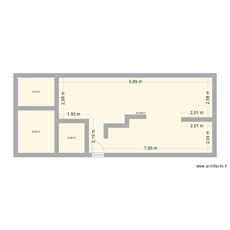 maison étage. Plan de 4 pièces et 58 m2