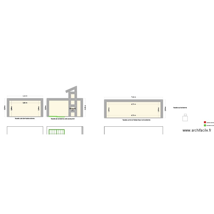 facade. Plan de 7 pièces et 28 m2