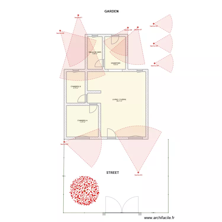 Casa Chile. Plan de 5 Pièces et 70 m² Casa Chile. Plan de 5 Pièces et 70 m²