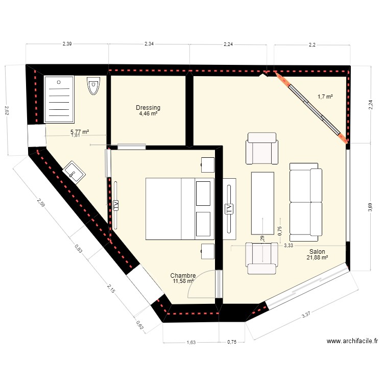 extension maison new 58. Plan de 5 pièces et 45 m2