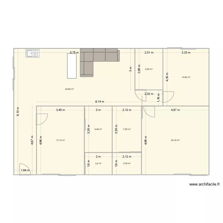 malek. Plan de 9  et 128 m²