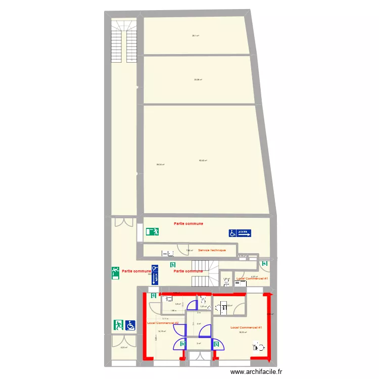 SCI Bern&eacute; 3 Plan local pro gauche. Plan de 35  et 617 m²