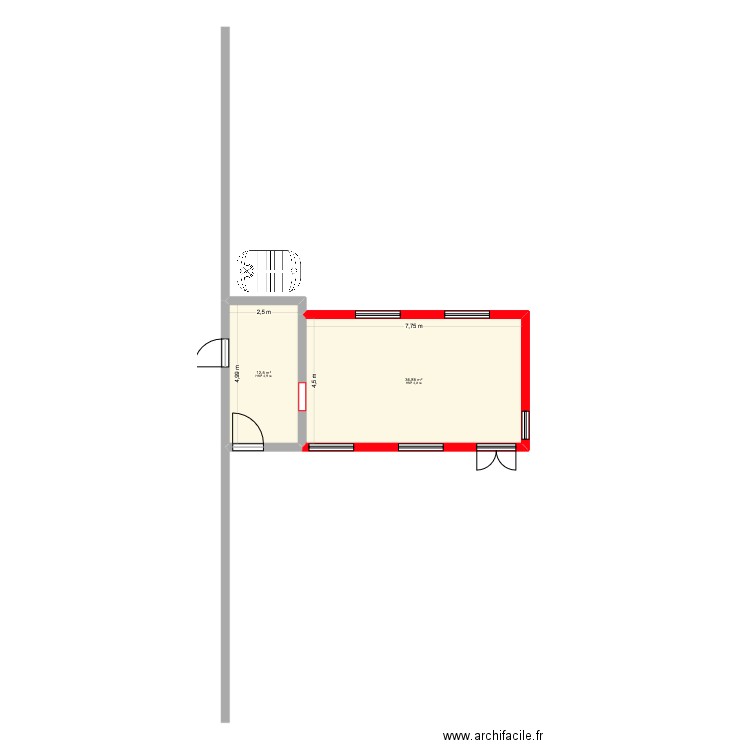 plan de masse projet pizzeria. Plan de 2 pièces et 47 m2