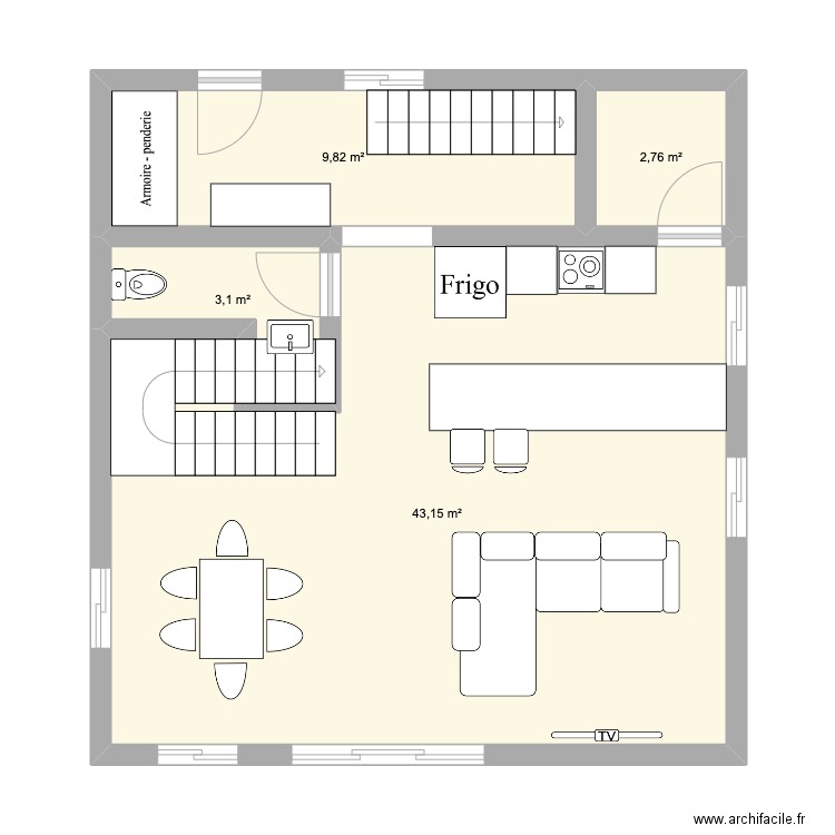 étage 1. Plan de 4 pièces et 59 m2